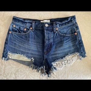 Free People Lace Distressed Denim Shorts